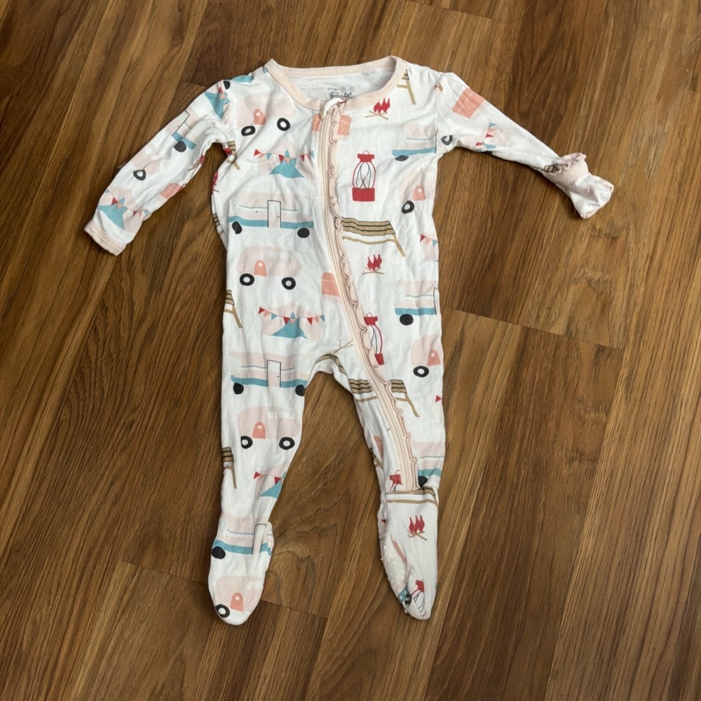 Kickee Pants Baby Girls 3-6 Months Camp Campout Footed Sleeper Pajamas Bamboo